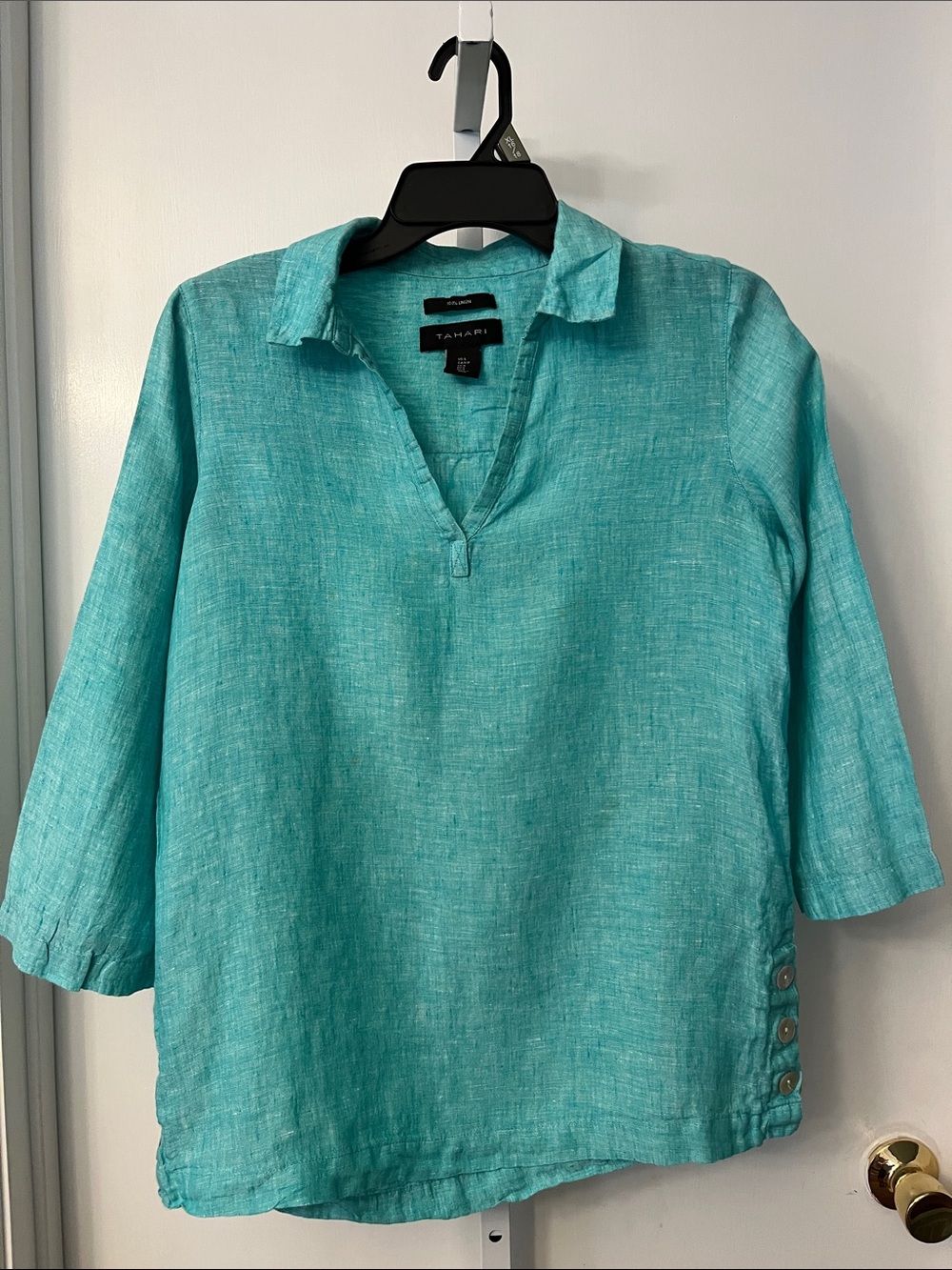 Talbots Turquoise Split-Neck Linen Tunic
